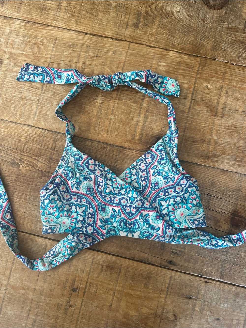 Athleta Teal, Aqua & Pink Paisley Halter Bikini Top and Bottoms